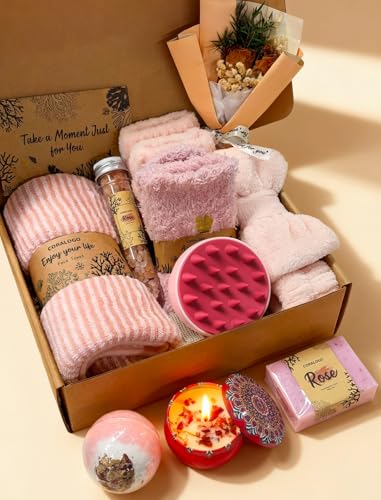 11pcs Natural Pampering Spa Gift Baskets for Women, Rose | Ready-to-gift, Refreshing scent, Aromatherapy, for Birthday, for Mother's Day, for Christmas, for Any Occasion - color: Rose