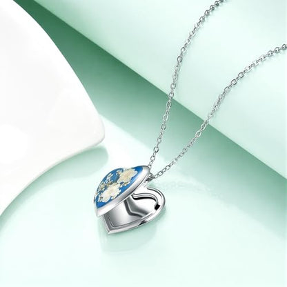 Rnivida Flowers Heart Locket Necklace for Women, Hold Photo Pictures Locket, 18 Inches - color: Blue-1