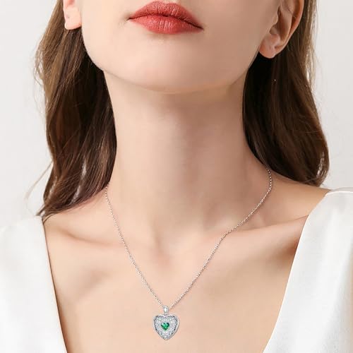 Heart Locket Necklace 925 Sterling Silver Personalized Picture Locket Pendant Birthday Christmas Jewelry Memorial Gifts for Women - color: May Crystal Locket