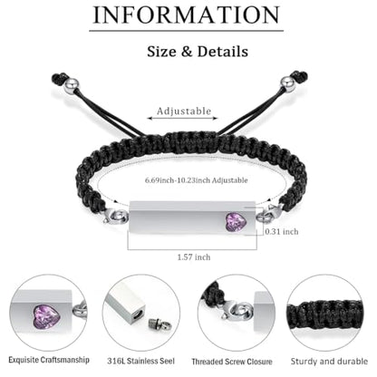 zeqingjw Vertical Bar Urn Bracelet for Ashes for Women Men Stainless Steel Cremation Jewelry Braided Rope Adjustable Keepsake Bracelets of Loved Ones Ash Holder Memorial Gift - color: Silver-Purple