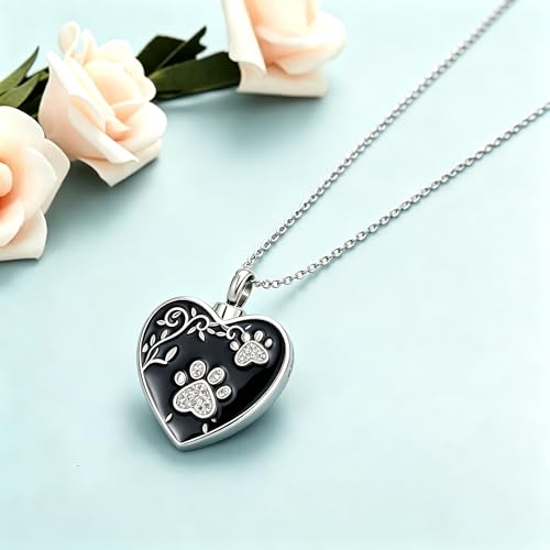 NanMuc Dog Cat Pet Cremation Urn Necklace for Ashes Jewelry Crystal Keepsake Memorial Animal Pendant for Womens - style: White Paw Print