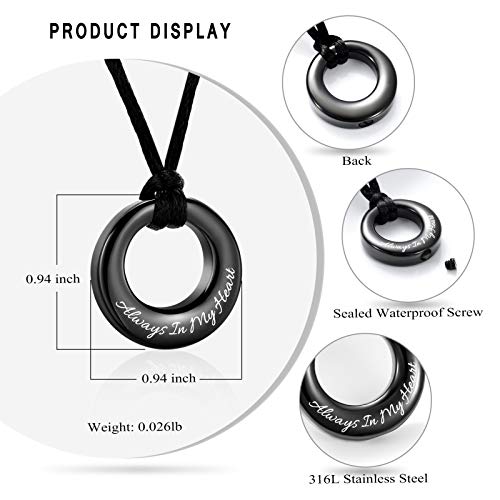 Hearbeingt Cremation Jewelry Urn Necklace for Ashes for Women Men, Circle of Life Eternity Memorial Pendant Ash Jewelry - color: Black-Always in My Heart