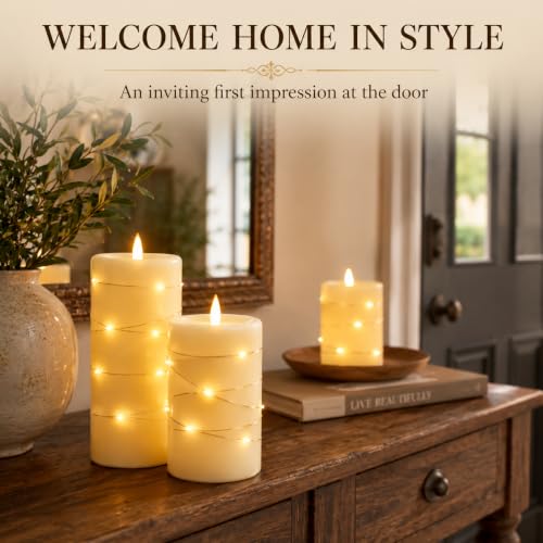 Upinmz Ivory White Real Wax Flameless Candles, 3-Pack, Remote Timer, String Lights - size: Ivory-Wax-3 Pack