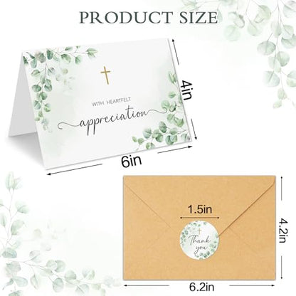 50 Funeral Thank You Cards with Envelopes, Eucalyptus Leaves Design | 4×6In, Sympathy Thank You Cards, Watercolor, Bereavement Thank You Cards,Message Inside for Funeral Family Friends Loved Ones - color: Light Green