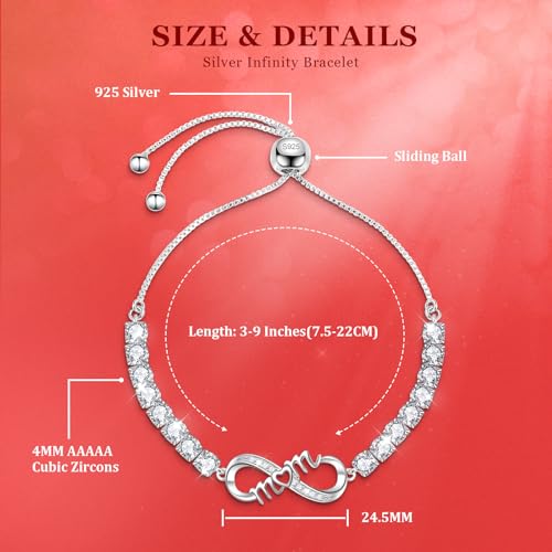 J.Fée Infinity Heart Bracelets for Women with 5A Cubic Zirconia, 925 Silver Bracelets for Women Adjustable Womens Bracelet Jewelry for Wife Girlfriend Her - color: Infinity Mom#1