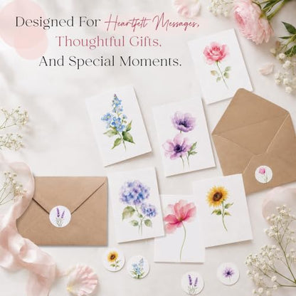 AUDREE Blank Cards with Envelopes, Watercolor Flower 50 Pack 3.5x5 inches