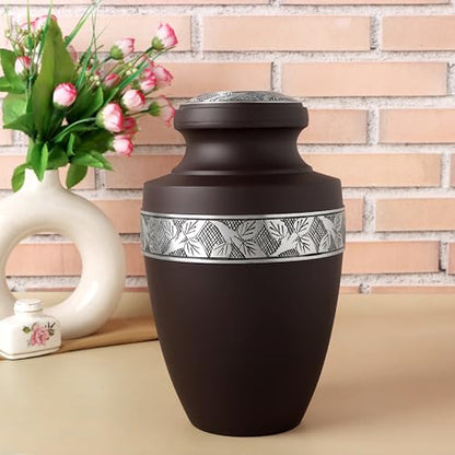 Cremation Urn for Human Ashes, Male-Female 11 in. H - Maroon - color: Maroon, size: Hand-Etched Leaf - 7x11"