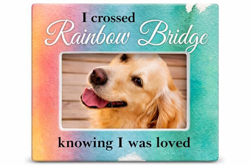 Dog Memorial Picture Frame 4x6 Photo – Pet Loss Sympathy Gift for Dog Lovers – Rainbow Bridge Remembrance Keepsake Frame – Bereavement Gift – “I Crossed the Rainbow Bridge Knowing I Was Loved”