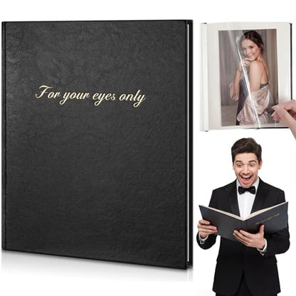 AmazingSpark Boudoir Photo Album for Your Eyes Only Black Leather Self Adhesive with 4x6 Inch, 5x7 Inch Photo Book Gift for Him Husband Boyfriend Groom Wedding Bridal Shower Wedding Anniversary(8x10") - size: 8x10"