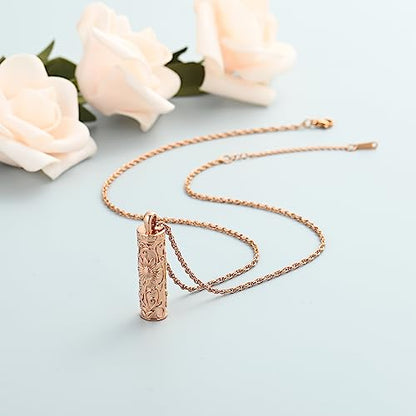 shajwo Cylinder Urn Necklace for Ashes for Women Men Sunflower Cremation Jewelry Vial Memorial Loved One Pendant - color: Full Rose Gold