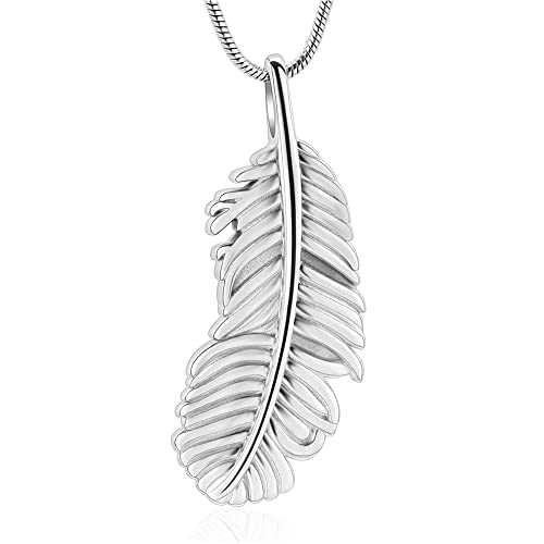 Cremation Jewelry Feathers Urn Necklace for Ashes Stainless Steel Memorial Keepsake Pendant for Women Men - color: Silver