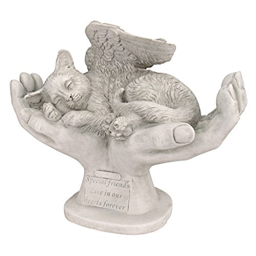 Design Toscano KY69909 in His Hands Cat Pet Grave Memorial Outdoor Garden Statue Monument, 15 inches wide, 12 inches tall, Handcast Polyresin, Antique Stone Finish - color: Cat in Gods Hands