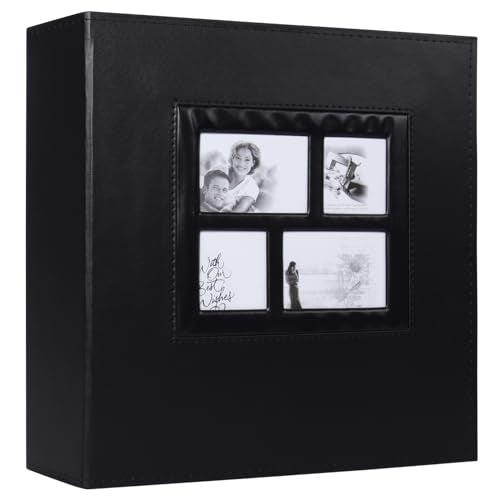 RECUTMS Photo Album 4x6 1000 Pockets Large Leather Family Photo Album Black | Extra Large Capacity, Black Page, Hold 1000 Horizontal and Vertical Photos, Anniversary Wedding Picture Book,DIY Cover Window - color: Black, size: 1000 pockets