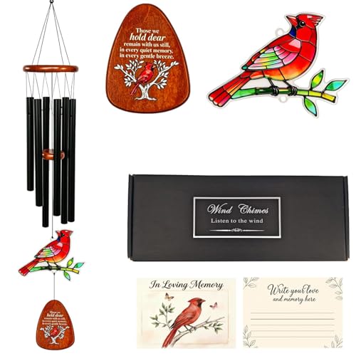 Cardinal Wind Chimes for Outside,Memorial Wind Chimes for Loss of Loved One | Sympathy Gifts for Loss of Mother/Father,Cardinal Gifts for Women