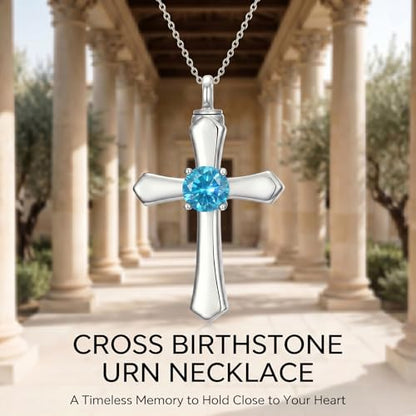 YYB Urn Necklace for Ashes Women Heart Birthstone Cross Cremation Jewelry | Memorial Keepsake Funeral Jewelry for Loved Ones (with Funnel Filler) - color: 12--Topaz December