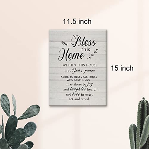 New Home Religious Wall Art Bless This Home Canvas Print with Inspirational Quote Framed Artwork Painting for Rustic Wall & Tabletop Decor Housewarming Gifts