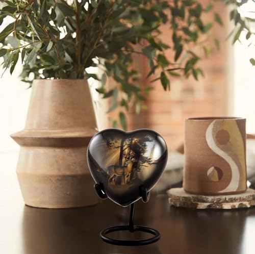 Gone Hunting Deer Heart Keepsake Urn with Sunrays – Majestic Buck Sharing Urn – Handcrafted Mini Memorial Cremation Urn for Human Ashes with Display Stand & Velvet Box (Heart Keepsake) - size: Heart Keepsake