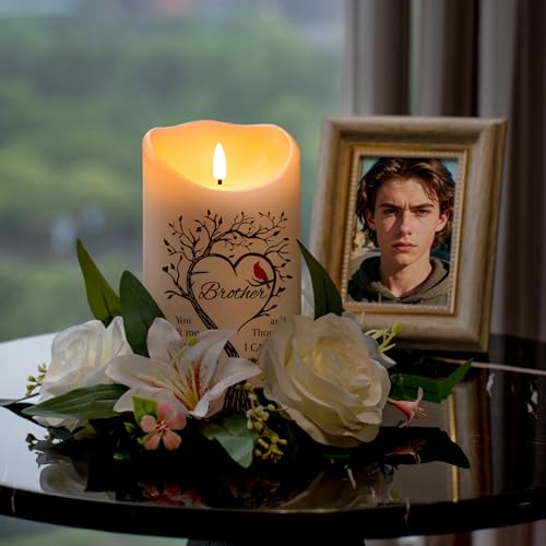 Flameless Memorial Candle, Real Wax LED Light with Remote Sympathy Bereavement Gifts for Loss of Loved One Sympathy Candles for Loss of Brother Remembrance Gifts (4" x 7") - color: Brother