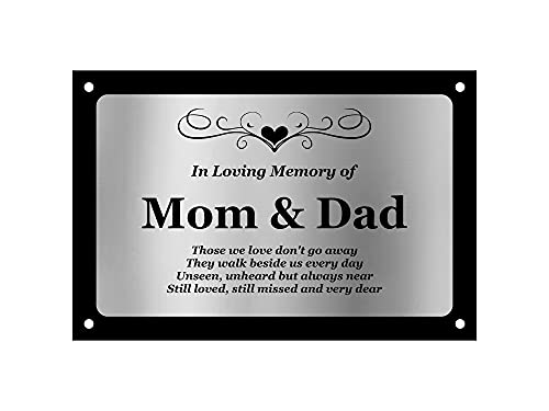 Beautifully Engraved Mom & Dad Memorial Plaque - Indoor and Outdoor Use (Silver) - color: Silver