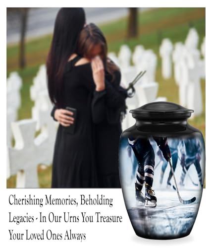 Ice Hockey Cremation Urn for Adult Human Ashes – Full Size Sports Tribute Memorial Urn – Elegant Funeral Urn for Hockey Lovers & Players – Holds Up to 210 lbs (Large) - size: Large