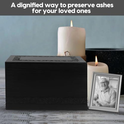 Wooden Urns for Human Ashes Adult Male Female, Up to 250 Cubic inches Tree of Life Wood Cremation Urns, Funeral Memorial Urns for Ashes Mom Dad (Black) - color: Black