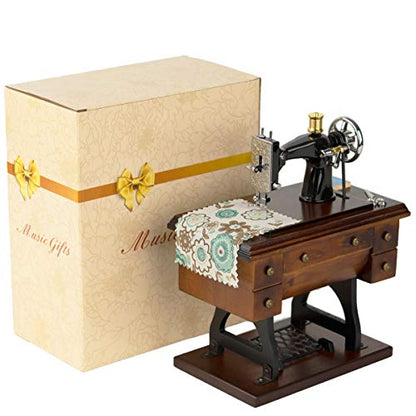 Sewing Machine Music Box Gift, Wooden Vintage Musical Box Christmas Anniversary Birthday Gifts for Mom Wife Grandma Friend Wind Up Mechanical Melody Fur Elise