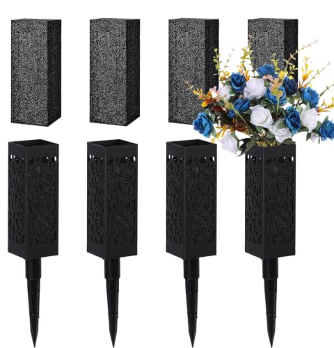 MOOMASS Cemetery Vases with Spikes and Foam - Cemetery Flower Holders with Black Drainage Hole, Perfect for Cemetery Grave Decoration (4) - size: 4