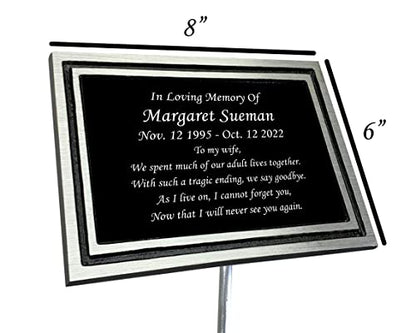 Memorial Plaque, 6" x 8" Personalized Grave Marker, Remembrance Plaque, Outdoor, Indoor Memorial Plate Heavy Cast Aluminum With Stake