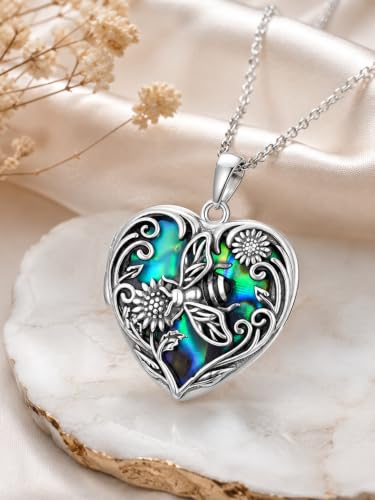 JKR Heart Picture Locket Necklace for Women That Holds Pictures Jewelry | Memorial Necklace with Picture Anniversary Birthday Gift for Women Wife Mom Girlfriend - color: Bee