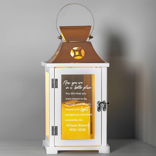 Let's Make Memories Personalized Memorial Lantern - Sympathy - Condolences - LED Candle - Automatic Timer - Wood/Stainless Steel - Copper Finish - in a Better Place - style: In A Better Place