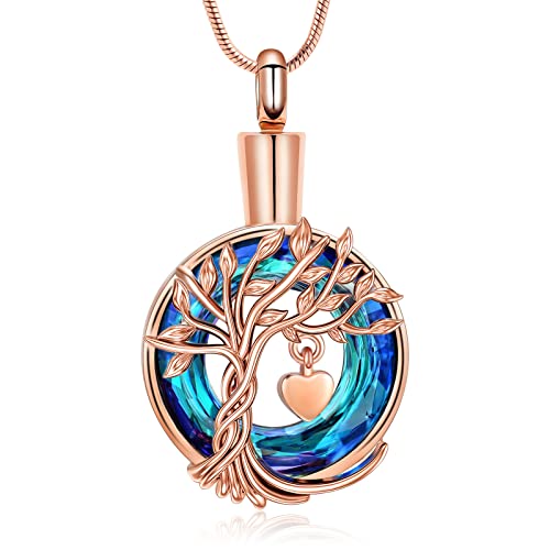 Hearbeingt Teardrop Urn Necklaces for Ashes Tree of Life Memorial Locket - color: Tree of Life-Rose