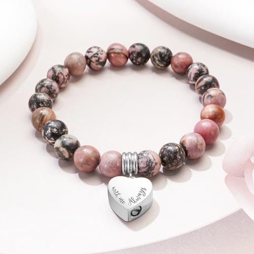 abooxiu Cremation Jewelry Urn Bracelet for Ashes Memorial Heart Ashes Keepsake Cremation Ash Bracelets Urn Jewelry for Ashes of Loved Ones for Women - With Me Always - style: Rhodonite