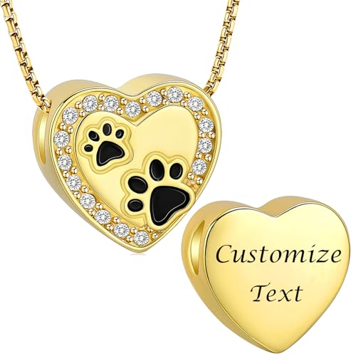Oinsi Pet Cremation Jewelry - Heart Urn Necklaces for Dog Cat Ashes Keepsake Pet Paw Memorial Urn Pendant Ash Holder for Women Men - color: Customized