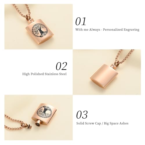 Oinsi Beer Bottle Cremation Jewelry for Ashes Stainless Steel Cylinder Tube Memorial Urn Necklace Keepsake Pendant Jewelry for Human Ashes with Filling Kits - color: B-Rose Gold