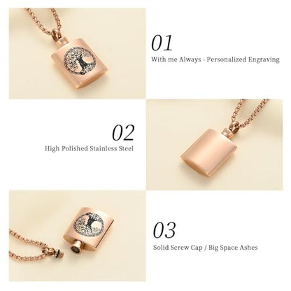 Oinsi Beer Bottle Cremation Jewelry for Ashes Stainless Steel Cylinder Tube Memorial Urn Necklace Keepsake Pendant Jewelry for Human Ashes with Filling Kits - color: B-Rose Gold