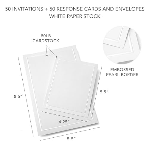 Gartner Studios Border Wedding Invitation Kit, Pearl White, 50-Count (61001) - size: 5.5 inches by 8.5 inches