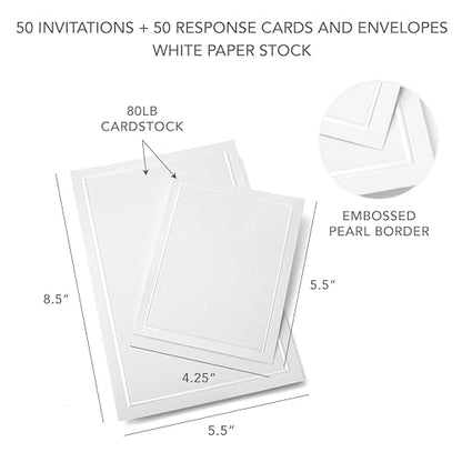 Gartner Studios Border Wedding Invitation Kit, Pearl White, 50-Count (61001) - size: 5.5 inches by 8.5 inches