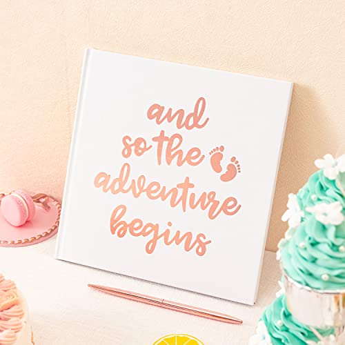 Calculs Polaroid Baby Shower Guest Book So the Adventure Begins Signature Bridal Party Picture Book Blank Pages for Instant Film 8.5” Square White Cover Rose Gold Stamping - style: Contemporary