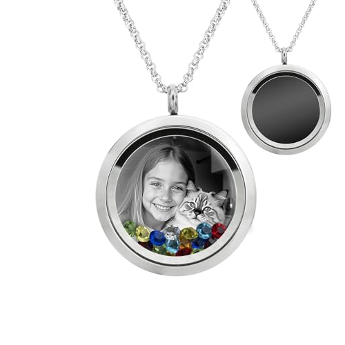 Laser Engraved Personalized Photo & Text Message Floating Locket Crystals Necklace Pendant Handmade Love Note Anniversary Wedding Birthday Gift - style: Mixed Colors - Photo Engraving