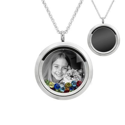 Laser Engraved Personalized Photo & Text Message Floating Locket Crystals Necklace Pendant Handmade Love Note Anniversary Wedding Birthday Gift - style: Mixed Colors - Photo Engraving