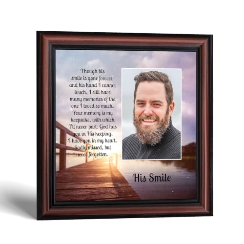 Crossroads Home Décor His Smile, in Memory of a Loved one, Loving Memory Gift, 6361W | Sympathy Gifts for Loss of Father, In Memory of Dad, Memorial Gifts for Loss of Husband or Son, Add Your Own Photo - color: Walnut, size: 8"L x 8"W