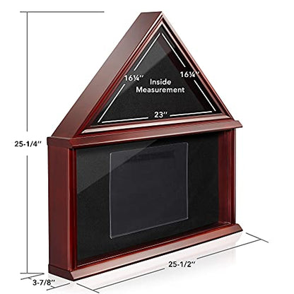 Reminded Large Military Shadow Box Memorial Flag Display Case fits 5' x 9' Flag, Solid Wood Mahogany Finish