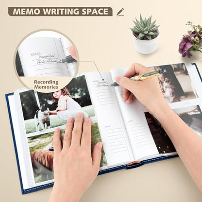 Photo Album Hold 200 4x6 Photos with Front Window for DIY (Blue) | Memo Writing Space,Suede Faux Leather Picture Albums, Picture Book 200 Pockets Fits 4x6 Photo, Travel Wedding Memories - color: Dark Blue