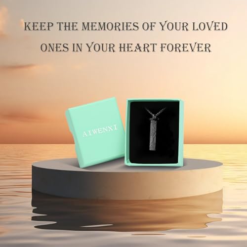 Tree of Life Urn Necklace, Stainless Steel Memorial Ashes Pendant | Tree of Life Cremation Jewelry Stainless Steel Locket Vertical Bar Keepsake Necklace Jewelry for Women Men Human Ashes - color: Black