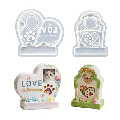 2Pcs Resin Molds Silicone Pet Picture Frame Molds for Epoxy Resin | Animal Memorial Molds For Loss of Dog Cat Remembrance