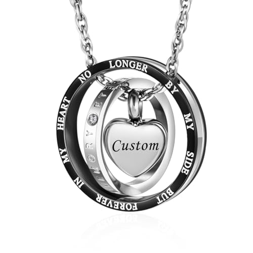 Dletay Urn Necklace for Ashes Stainless Steel Cremation Jewelry Memorial Ash Necklace for Men Women Urn Pendant Ashes Holder - color: Black-Custom
