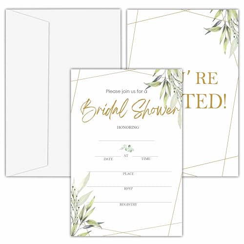 Bridal Shower Invitations, 25 Elegant Invites with Envelopes for Bridal Shower Reception Engagement Party, Greenery Wedding Party Cards - B01 - style: Greenery 4