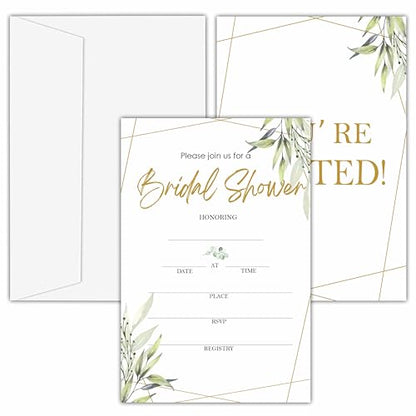 Bridal Shower Invitations, 25 Elegant Invites with Envelopes for Bridal Shower Reception Engagement Party, Greenery Wedding Party Cards - B01 - style: Greenery 4