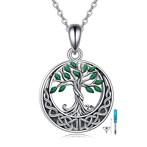Sterling Silver Tree of Life Urn Necklace for Ashes Owl Necklace Pendant Charm for Women Memorial Gifts Keepsake Always in My Heart Memory Necklace Jewelry - style: Green Celtic Tree of Life