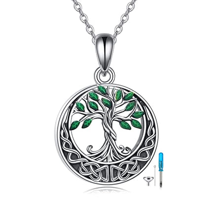 Sterling Silver Tree of Life Urn Necklace for Ashes Owl Necklace Pendant Charm for Women Memorial Gifts Keepsake Always in My Heart Memory Necklace Jewelry - style: Green Celtic Tree of Life